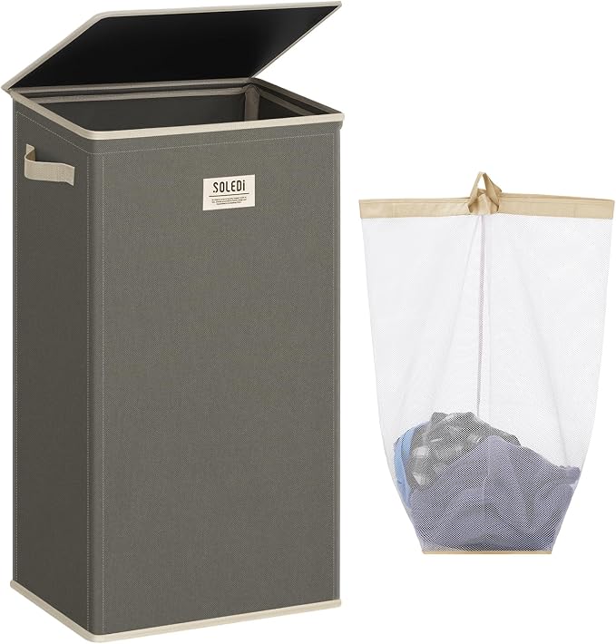 SOLEDI Laundry Hamper with Lid 100L Large & Tall Collapsible Laundry Basket by SOLEDI