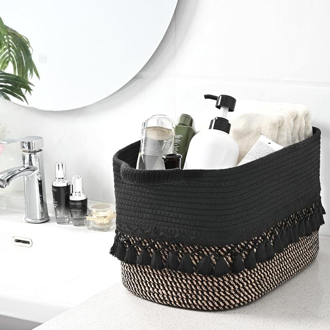 6 Pack Storage Basket for Shelves, Boho Cotton Rope Storage Bins - Image 8