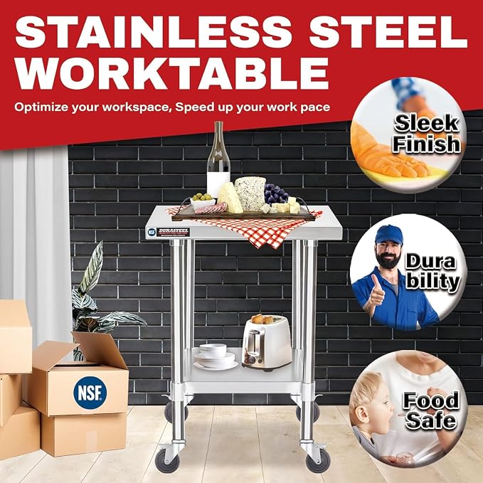 DuraSteel 24x24 NSF Stainless Steel Cart Work Table - Image 3