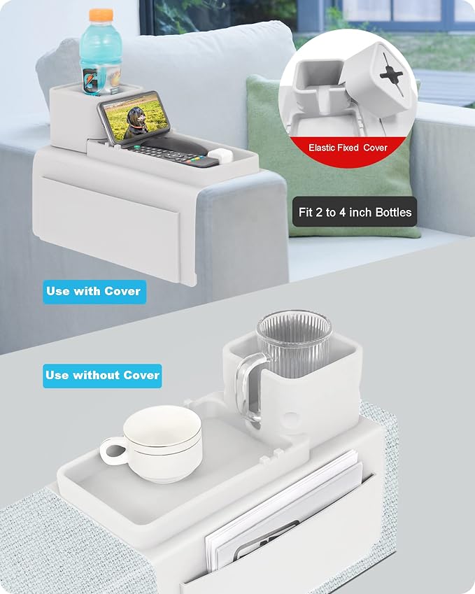 Couch Cup Holder Tray, VIENFUT Silicone Anti-Slip Sofa Armrest Tray - Image 2