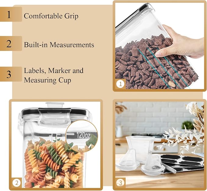 PRAKI Cereal Containers Storage Set, Measuring Cup & Marker - Image 3