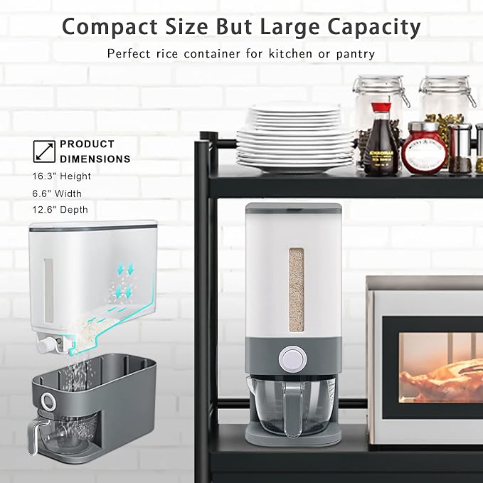 Lenwi 22-25 Lbs Rice Dispenser, Large Cereal Dry Food Storage Containers - Image 5