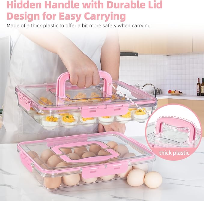 Deviled Egg Containers with Lid and Handle, Durable Clear Plastic Deviled Egg - Image 4