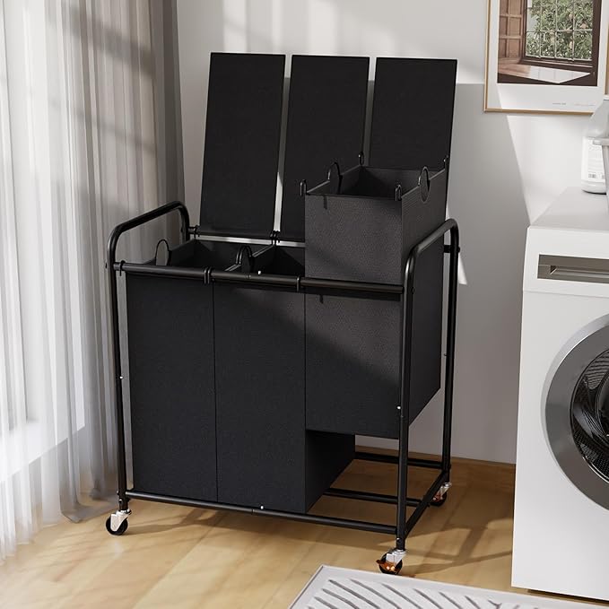 180L Laundry Sorter 3 Section – Heavy Duty Rolling Laundry Basket by YKDIRECT