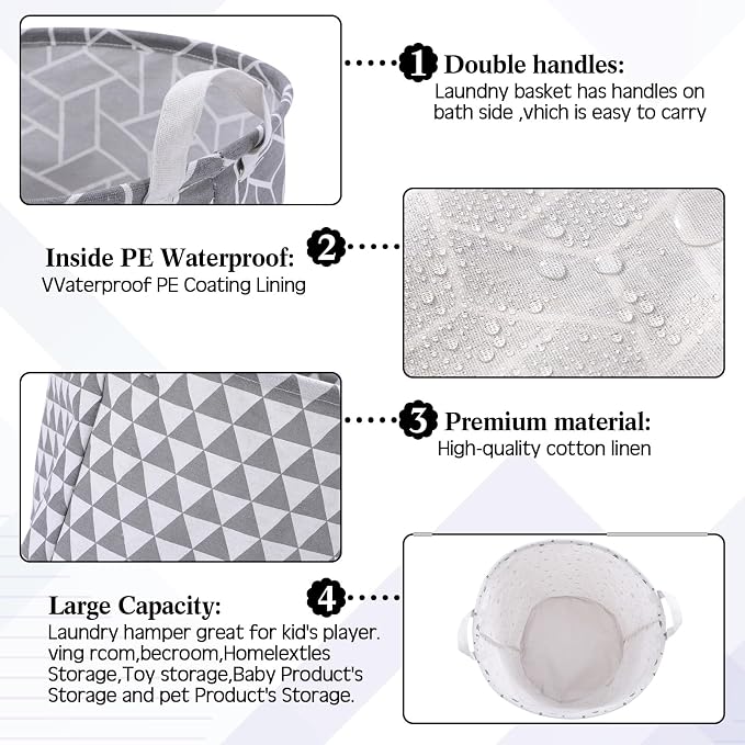 Patelai 3 Pieces Large Laundry Hamper Round Collapsible Organizer Storage Bin - Image 3