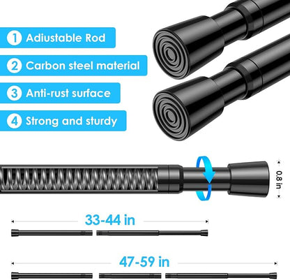 MEXAU 3Pack Spring Tension Curtain Rod 33-59 inch Black Small Tension Rod | - Image 3