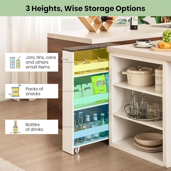 Small Kitchen Cart, 4-Tier Slim Rolling Island w/Handle, Laundry Room Storage - Image 6
