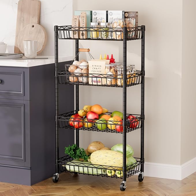 SINGAYE 4 Tier Basket Shelf Wire Shelving Unit Adjustable Storage Shelves Big - Image 9