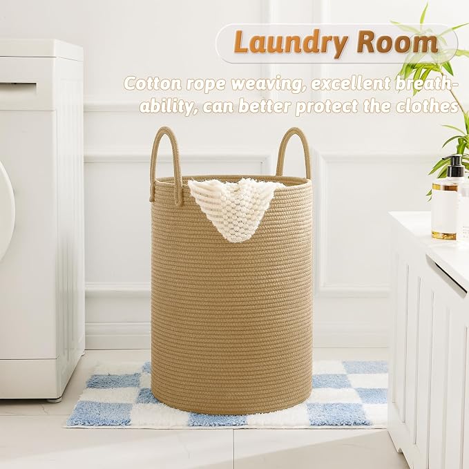 Laundry Basket, Woven Cotton Rope Laundry Hamper, 60L - Image 5