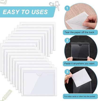 Chinco 50 Pack 3.1" x 3.9" Clear Adhesive Pockets, Index Card Pockets - Image 4