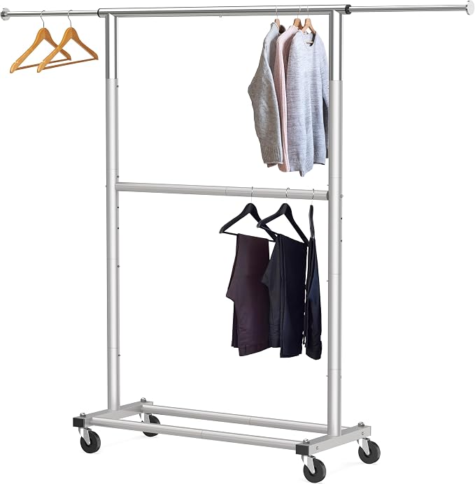 Simple Houseware Double Rod Adjustable Clothing Garment Rack - Image 6