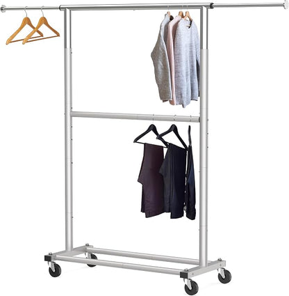 Simple Houseware Double Rod Adjustable Clothing Garment Rack - Image 6