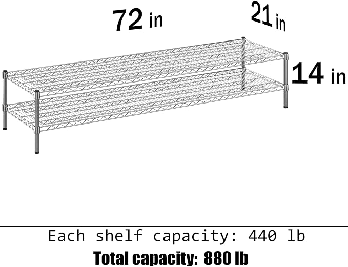 21" Deep x 72" Wide x 14" Height Wire Shelving Kit | 2-Tier | NSF Commercial - Image 3