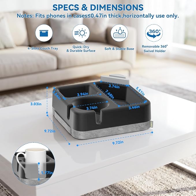 Couch Cup Holder Tray Couch Cup Holder Pillow Soft Sofa Caddy Drink Holder - Image 6