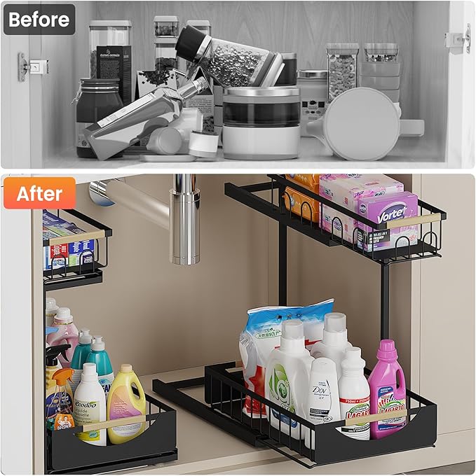 2 Pack 2 Tier Under Sink Organizer and Storage - Image 2