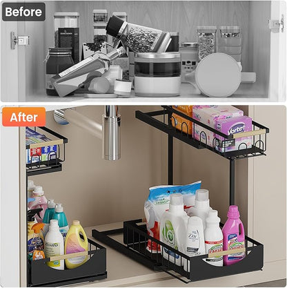 2 Pack 2 Tier Under Sink Organizer and Storage - Image 2