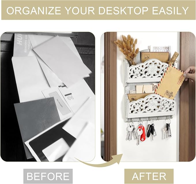 Key and Mail Holder for Wall, 2-Slot Mail Organizer Wall Mount - Image 4