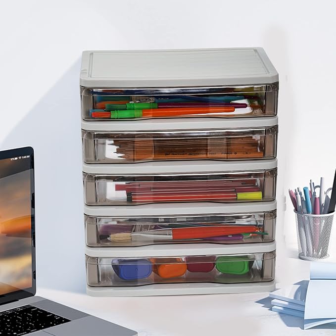 DEAYOU 5 Drawer Desktop Storage Bin Unit, Small Plastic Organizer, Mini - Image 6