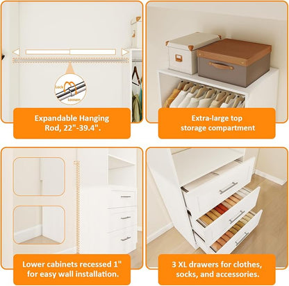 Closet System with Drawers, 2FT Closet Organize System with 3 Drawers & 2 - Image 7