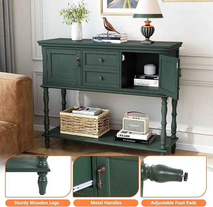 ARTPOWER Console Table with 2 Drawers, Retro Entryway Table with 2 Door - Image 7