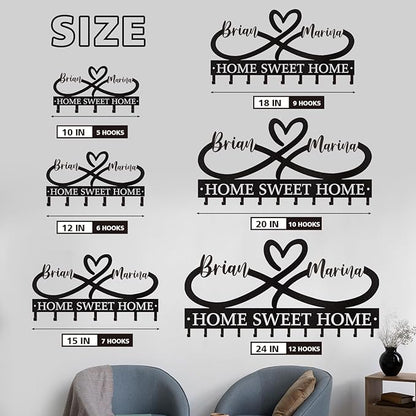 Personalized Couple's Name Key Rack, Wall Mounted Metal Key Holder - Image 5
