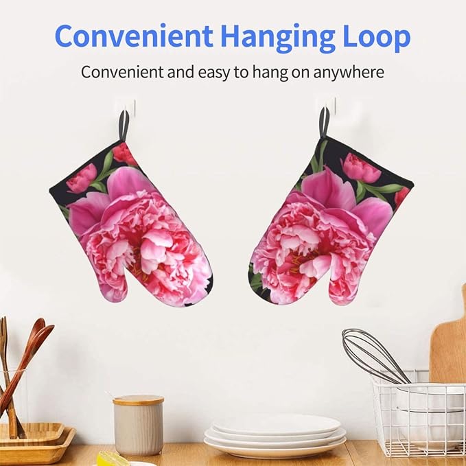 Oven Mitts Set of 2 Garden Peony Oven Glove Heat Resistant 500â„‰ Kitchen Oven - Image 5