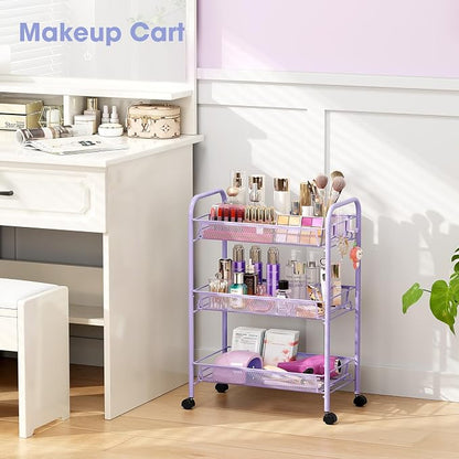 TOOLF 3-Tier Metal Rolling Cart, Mesh Wire Easy Assemble Utility Cart, Storage - Image 5