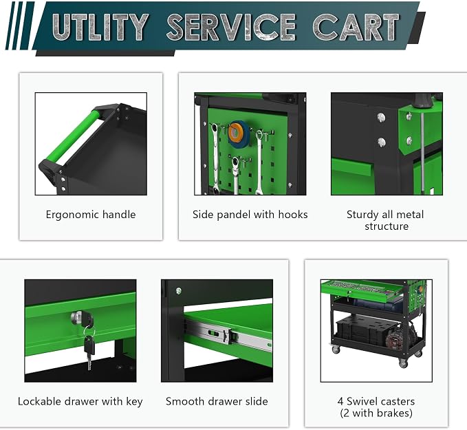 3 Tier Rolling Tool Cart on Wheels - Image 4