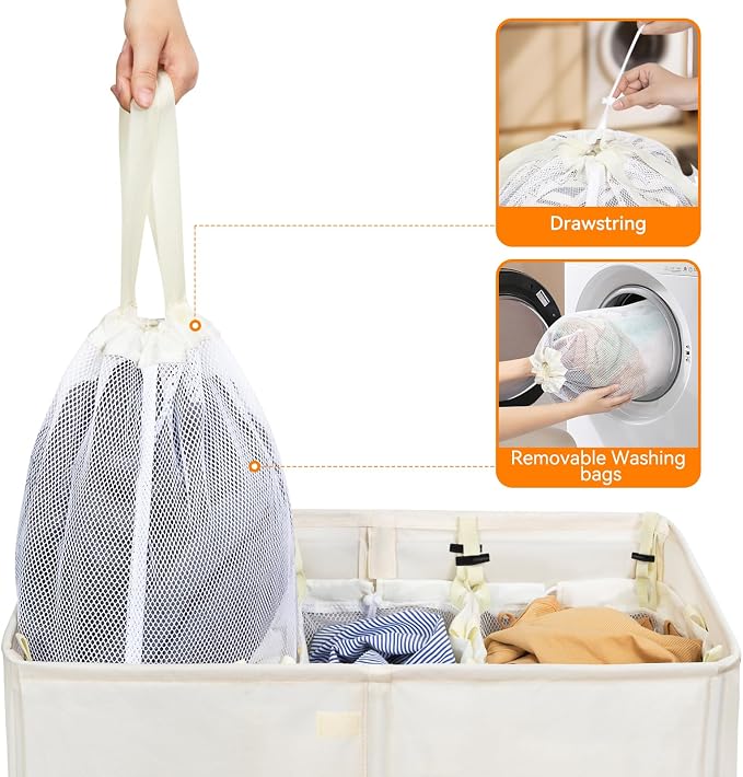 WOWLIVE Laundry Hamper with Lid, 180L Large Laundry Basket 3 Section with - Image 6