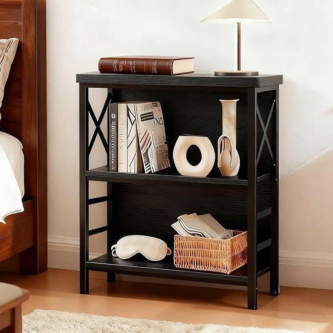 Small Bookshelf, 3 Tier Industrial Bookcase - Image 3