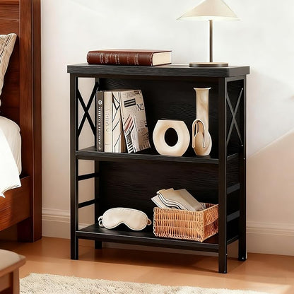 Small Bookshelf, 3 Tier Industrial Bookcase - Image 3