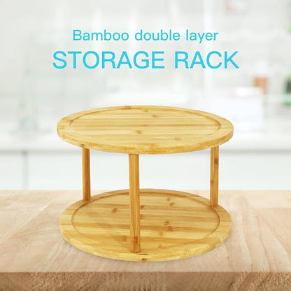 Wood Lazy Susan Organizer Bamboo 2-Tier Rotating Storage Rack – 360° Turntable - Image 2