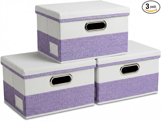 PRANDOM Storage Bins with Lids Linen Fabric Foldable Storage Boxes Organizer by Prandom