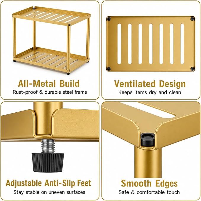 2 Tier Bathroom Counter Organizer, Rectangular Vanity Organizer Shelf, Skincare - Image 4