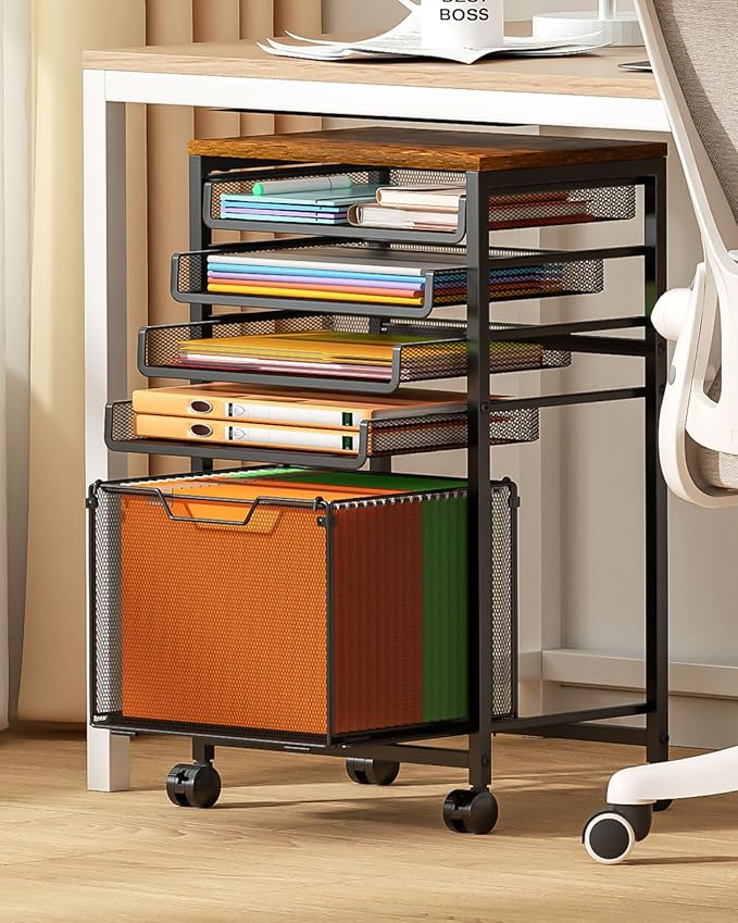 Feyejade Compact 5-Tier Rolling File Cart, Under Desk Metal Filing Cabinet | by Feyejade