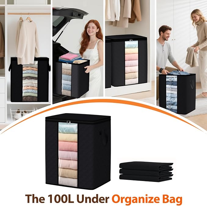 SpaceWhisper 3 Pack 100L Clothes Storage, Foldable Thick Fabric Blanket Storage - Image 7
