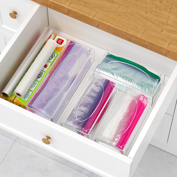 FEMELI Food Bag Storage Organizer, Acrylic Kitchen Drawer Baggie Box, Compatible - Image 4