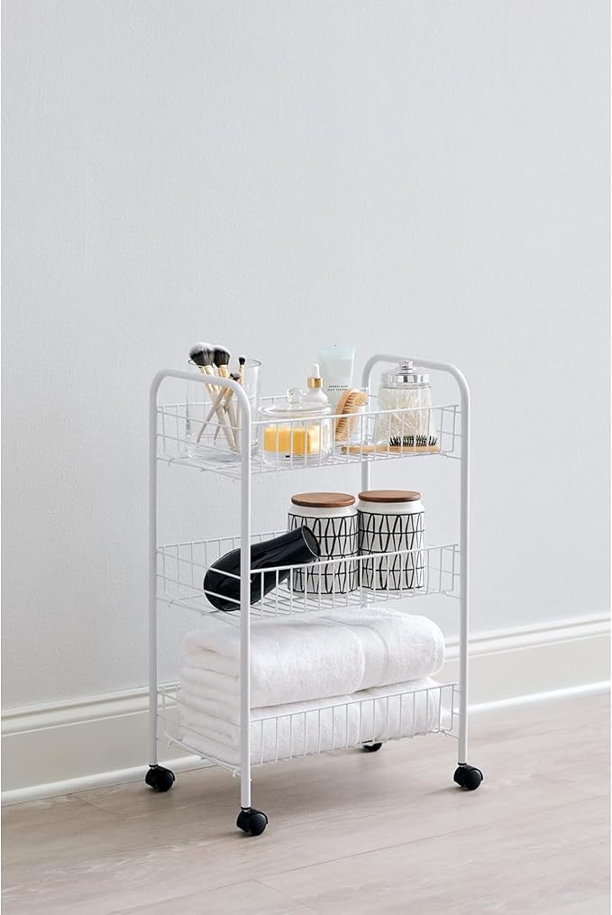 Rubbermaid 3-Tier Shelving Wheeled Organizer, Wire Adjustable Metal Storage Cart - Image 6