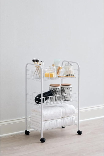 Rubbermaid 3-Tier Shelving Wheeled Organizer, Wire Adjustable Metal Storage Cart - Image 6