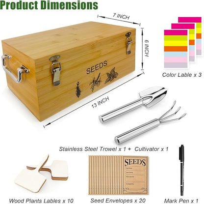 Natural Bamboo Seed Storage Organizer Box – Large Seeds Saver Kit Included - Image 2