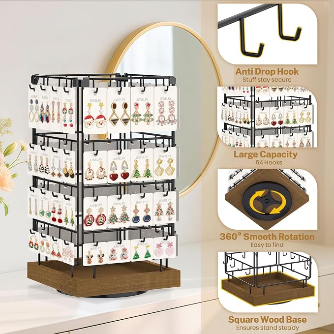 MODOWEY 360 Rotating Earring Cards Organizer Holder Stands - Image 4