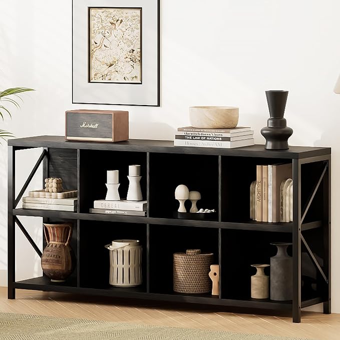 8 Cube Storage Organizer Bookshelf, Industrial Horizontal Bookcase, Accent by Unknown