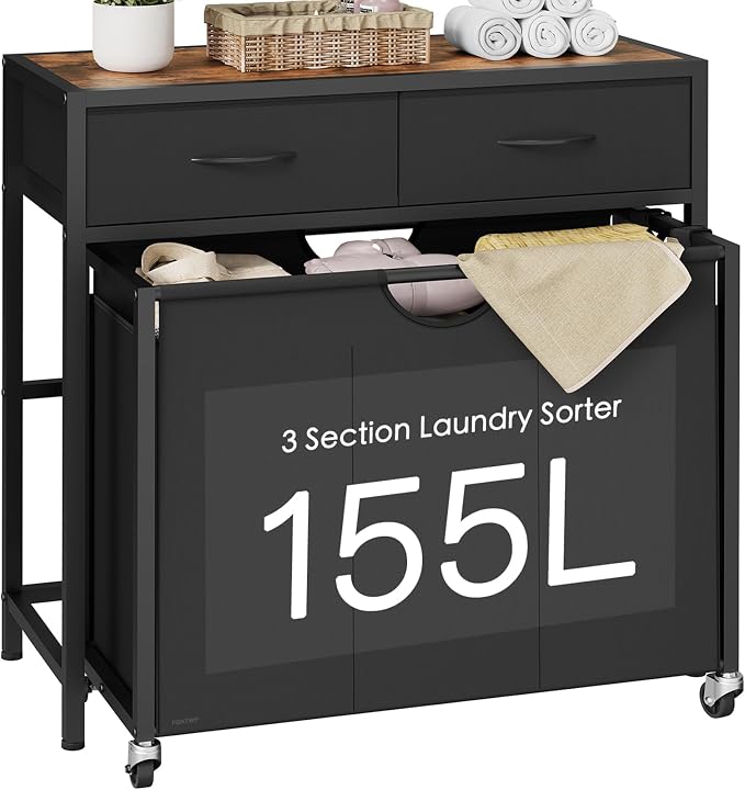 Laundry Sorter, Rolling Laundry Hamper by FIONESO
