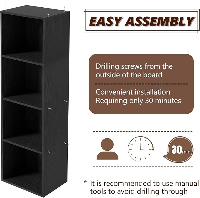 Wooden 4 Cube Storage Organizer, 4 Tier Storage Cubes Storage Display Cubby - Image 4