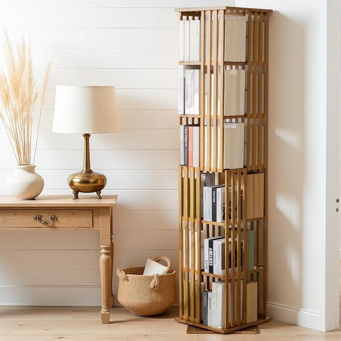 Bamboo 360° Rotating Bookshelf, 6-Tier Corner Bookcase Tower - Image 3