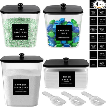 4 Pack Laundry Pod Containers and Dryer Sheet Holder Acrylic Jars by POLRAI