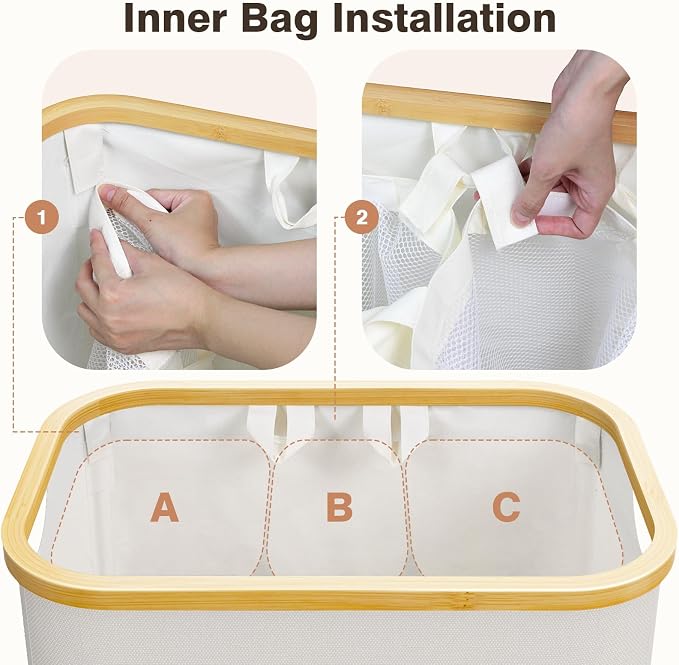 Extra Large 3 Section Dirty Clothes Laundry Basket - Image 2