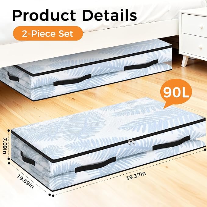 2 Pack Under Bed Storage Bags, 90L Foldable Clear Storage Containers - Image 2