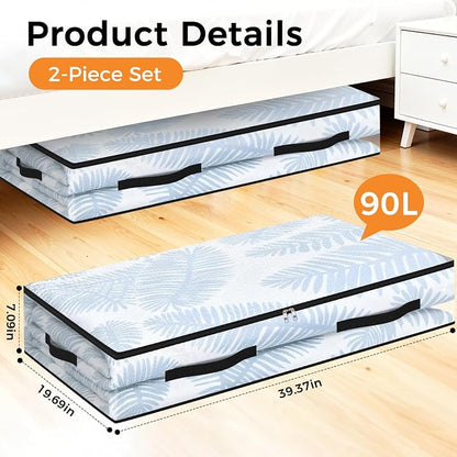 2 Pack Under Bed Storage Bags, 90L Foldable Clear Storage Containers - Image 2