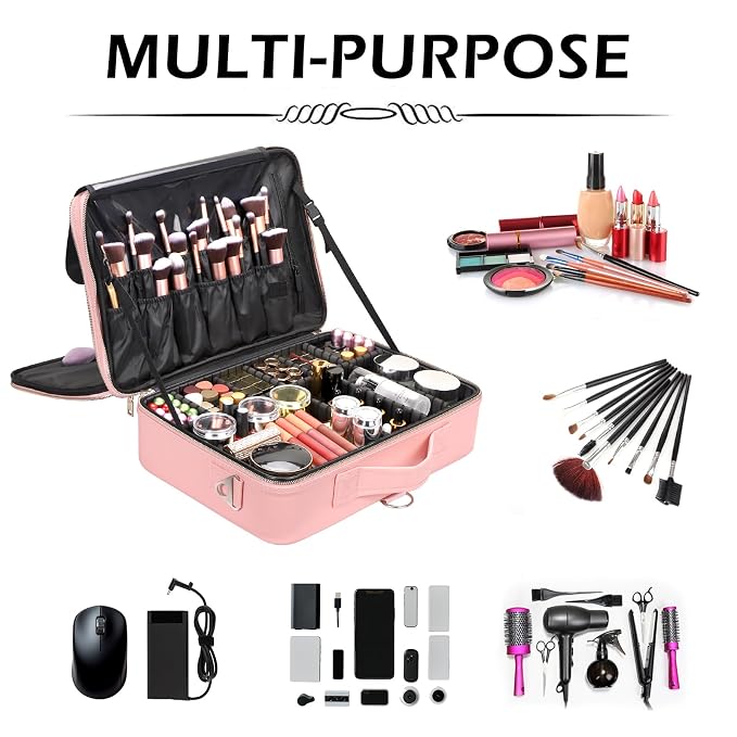 gzcz Large Capacity Travel Makeup Case Organizer, Professional Cosmetic Bags - Image 6
